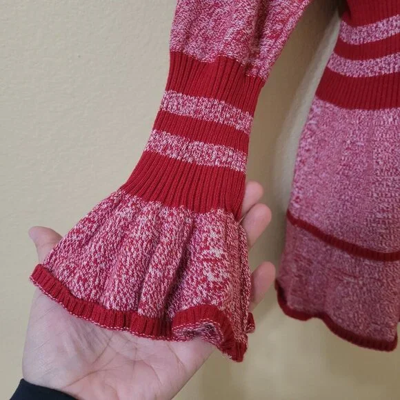 Eloquii Red & White Ruffle Sleeve Sweater 14/16 Stretch Comfy - Picture 5 of 6